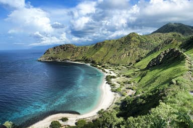 Green headlands, a curving white beach and clear blue water east of Dili