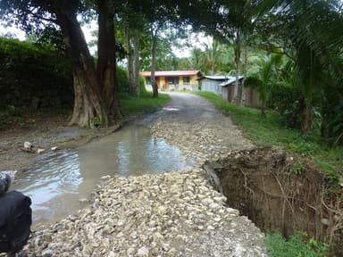 A rough, washed-out dirt road through the trees near Baguia in the eastern hills